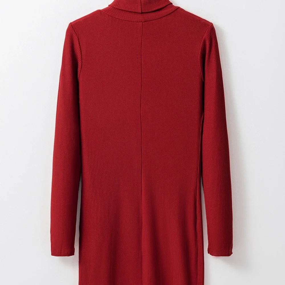 CLEARANCE 1 LEFT!! Racing Red Ribbed Knit Long Sleeve High Neck Mini Dress - Picture 8 of 13